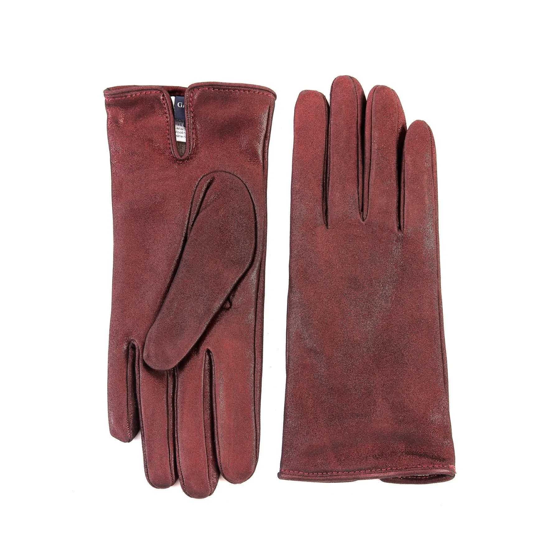 Women’s basic red soft laminated suede leather gloves with palm opening and cashmere lining