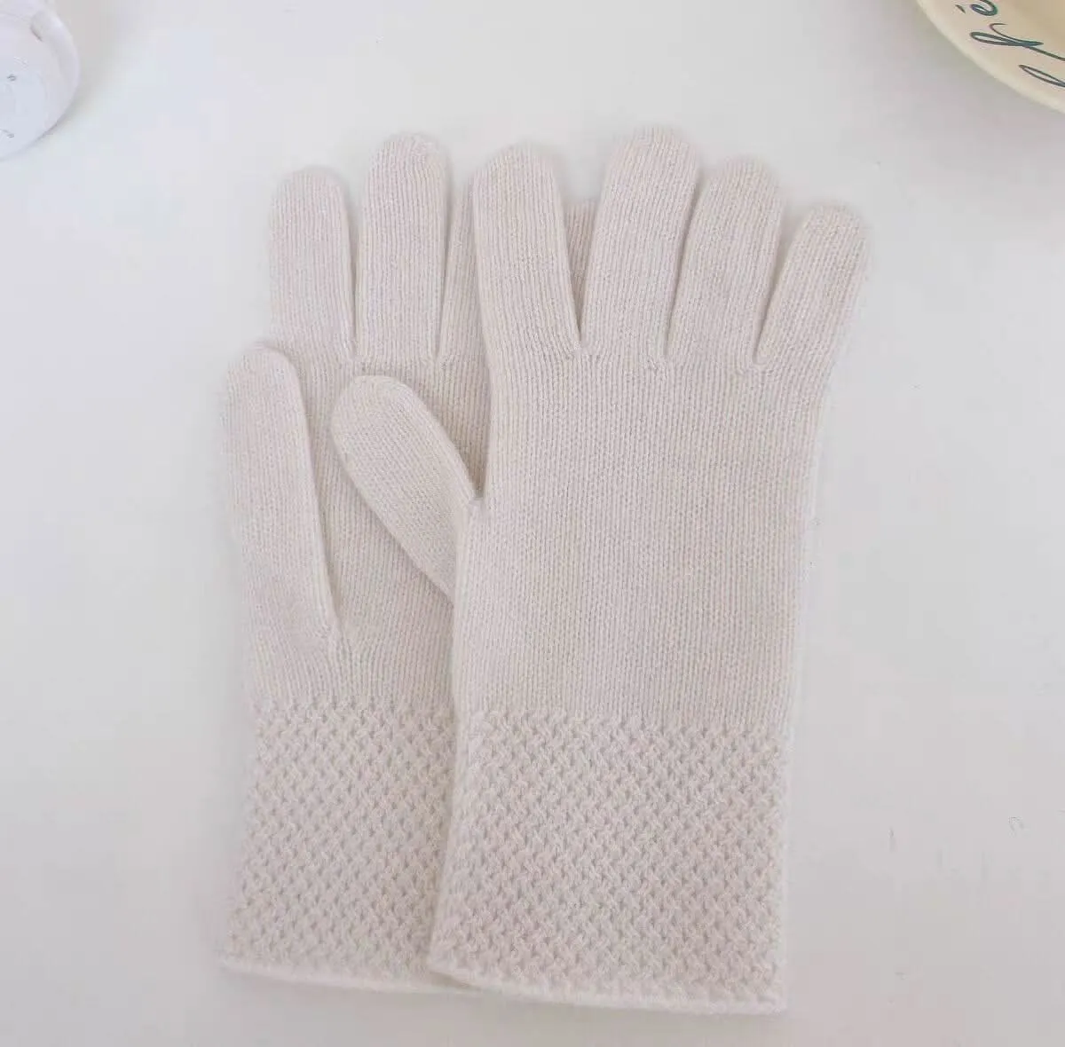 women's green pure cashmere gloves