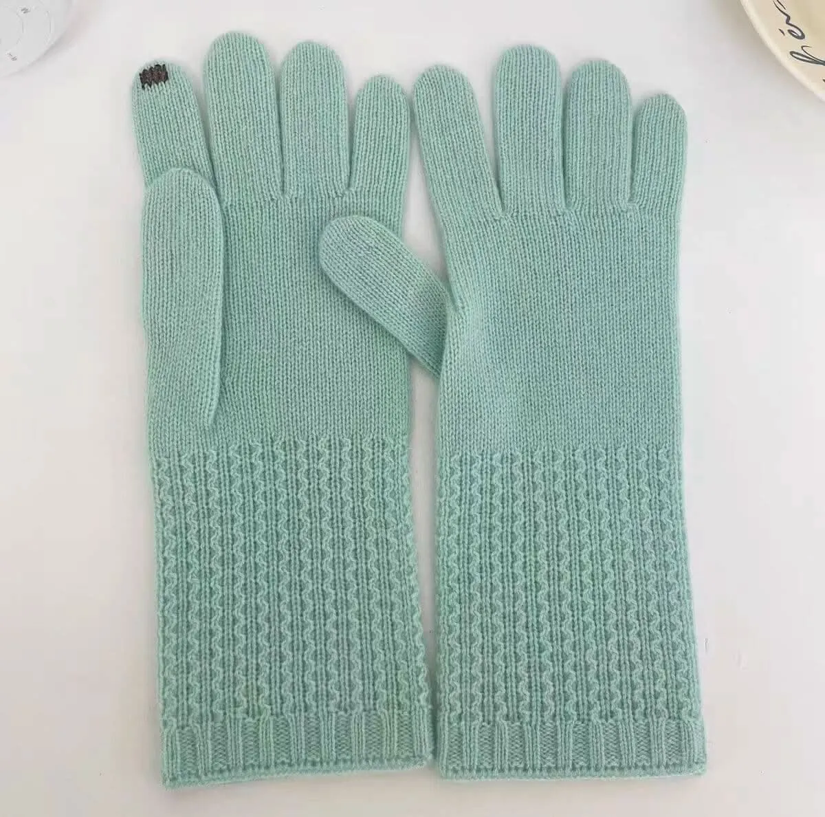 women's green pure cashmere gloves